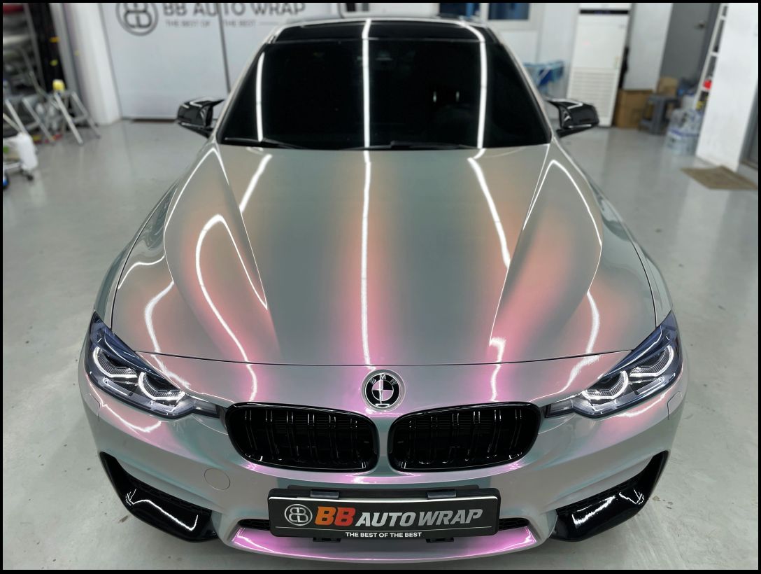 화성 향남읍 / 전체랩핑 / 비닐 프로그 필름 / 그레이 핑크 컬러 / BMW / 3시리즈 / 320D 시공 사진